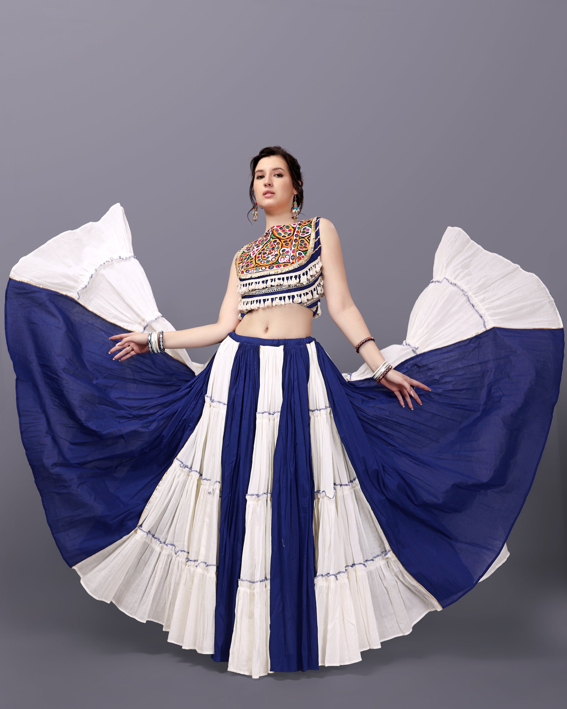 BLUE AND OFF WHITE CHANIYA CHOLI RAAS'25 HANDMADEAHOLIC BY MISHKA