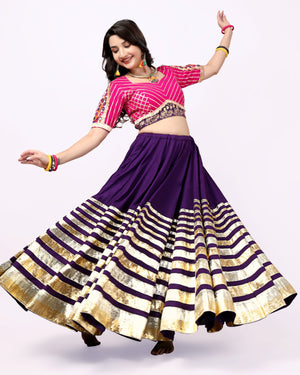 PURPLE LAMPI SKIRT WITH PINK BLOUSE CHANIYA CHOLI RAAS'25 HANDMADEAHOLIC BY MISHKA