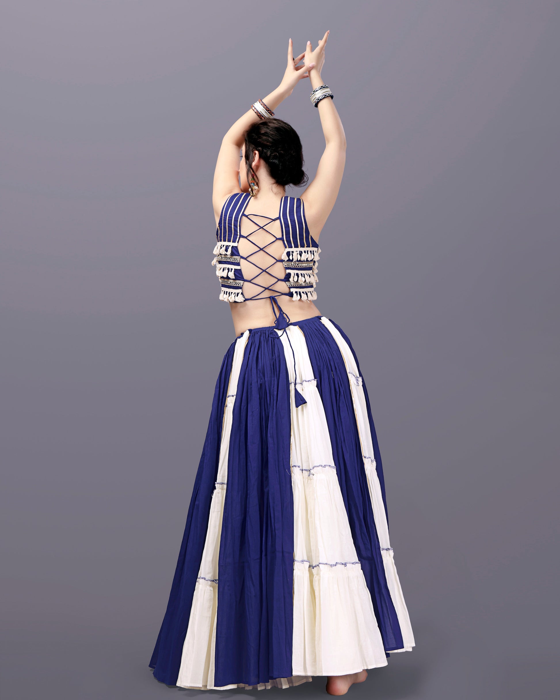 BLUE AND OFF WHITE CHANIYA CHOLI RAAS'25 HANDMADEAHOLIC BY MISHKA