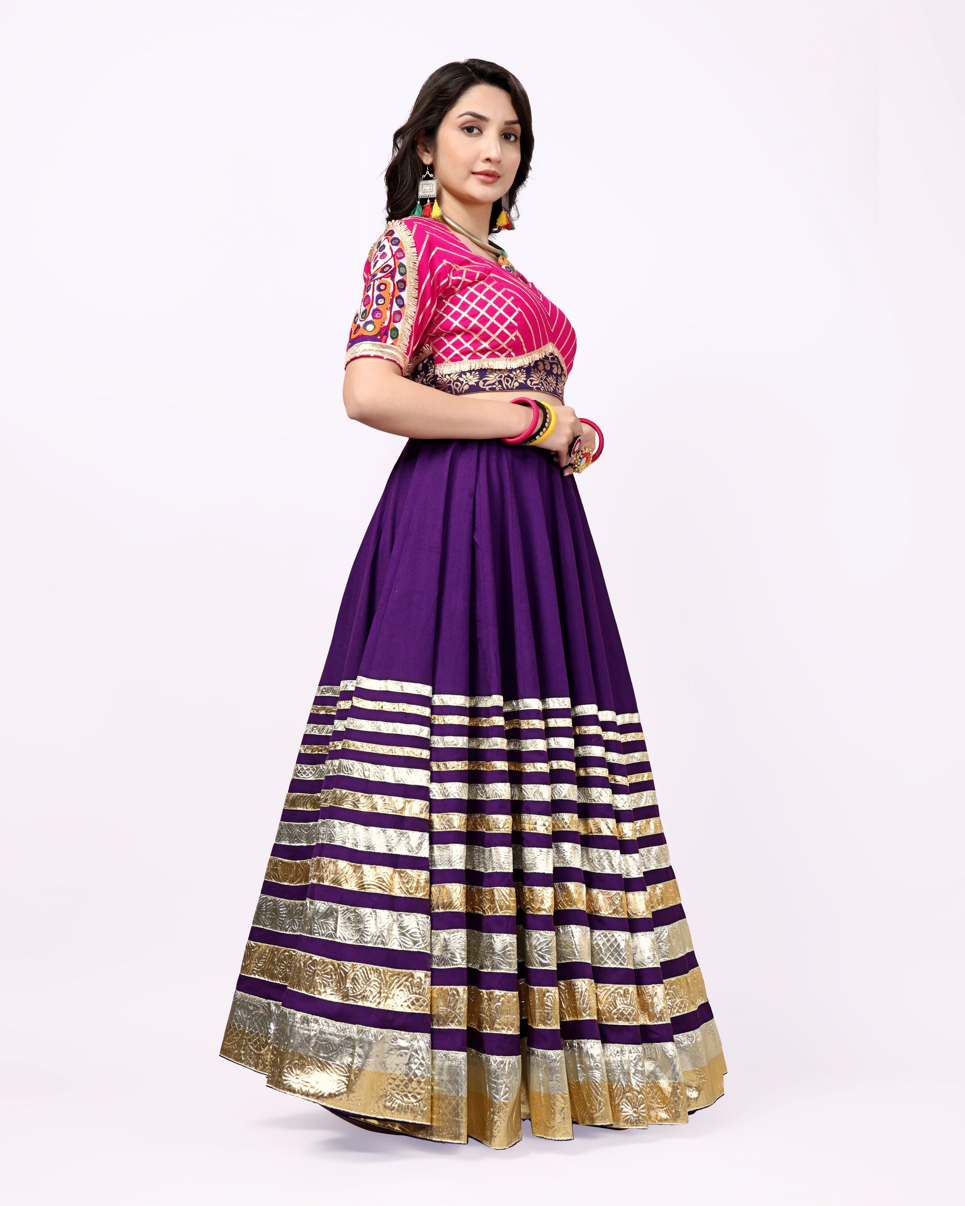 PURPLE LAMPI SKIRT WITH PINK BLOUSE CHANIYA CHOLI RAAS'25 HANDMADEAHOLIC BY MISHKA