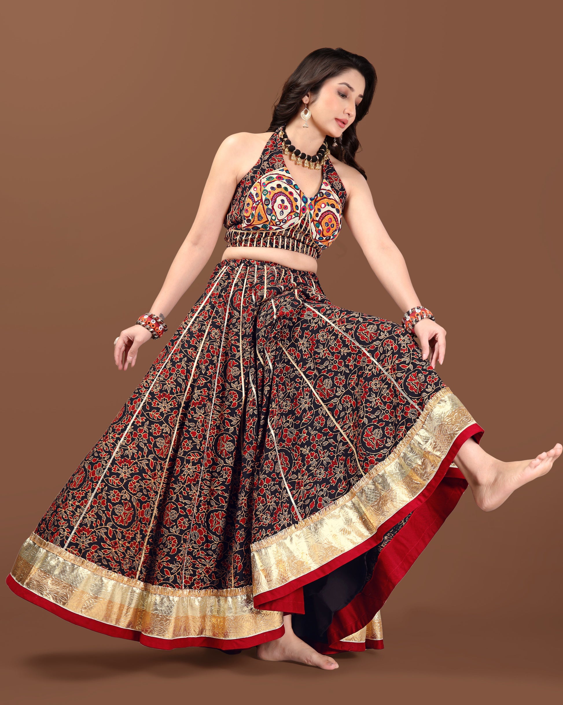 AJARAKH BLACK CHANIYA CHOLI RAAS'25 HANDMADEAHOLIC BY MISHKA