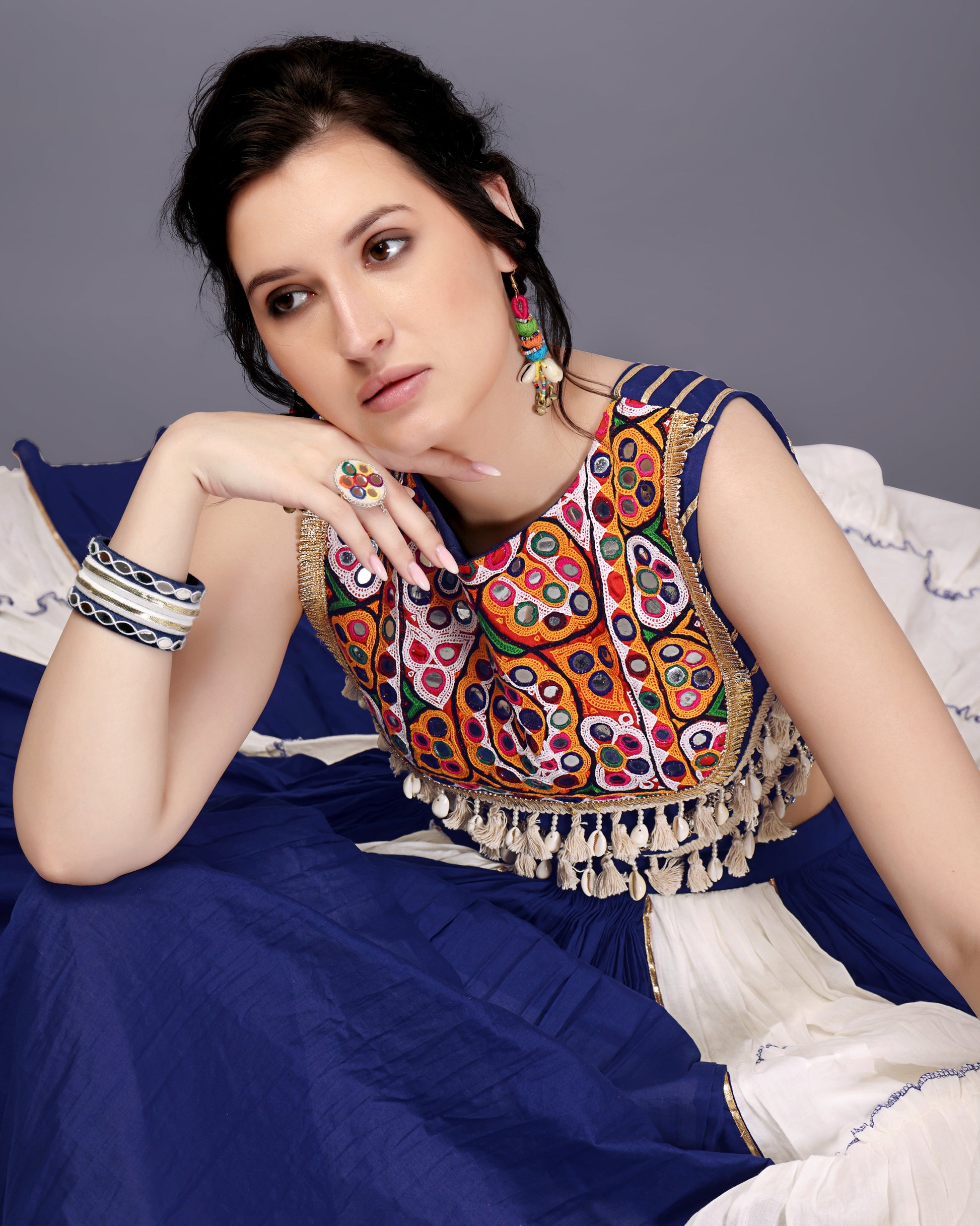BLUE AND OFF WHITE CHANIYA CHOLI RAAS'25 HANDMADEAHOLIC BY MISHKA