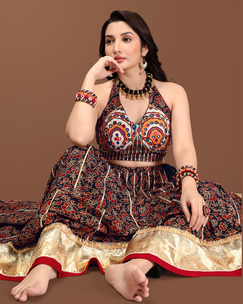 AJARAKH BLACK CHANIYA CHOLI RAAS'25 HANDMADEAHOLIC BY MISHKA