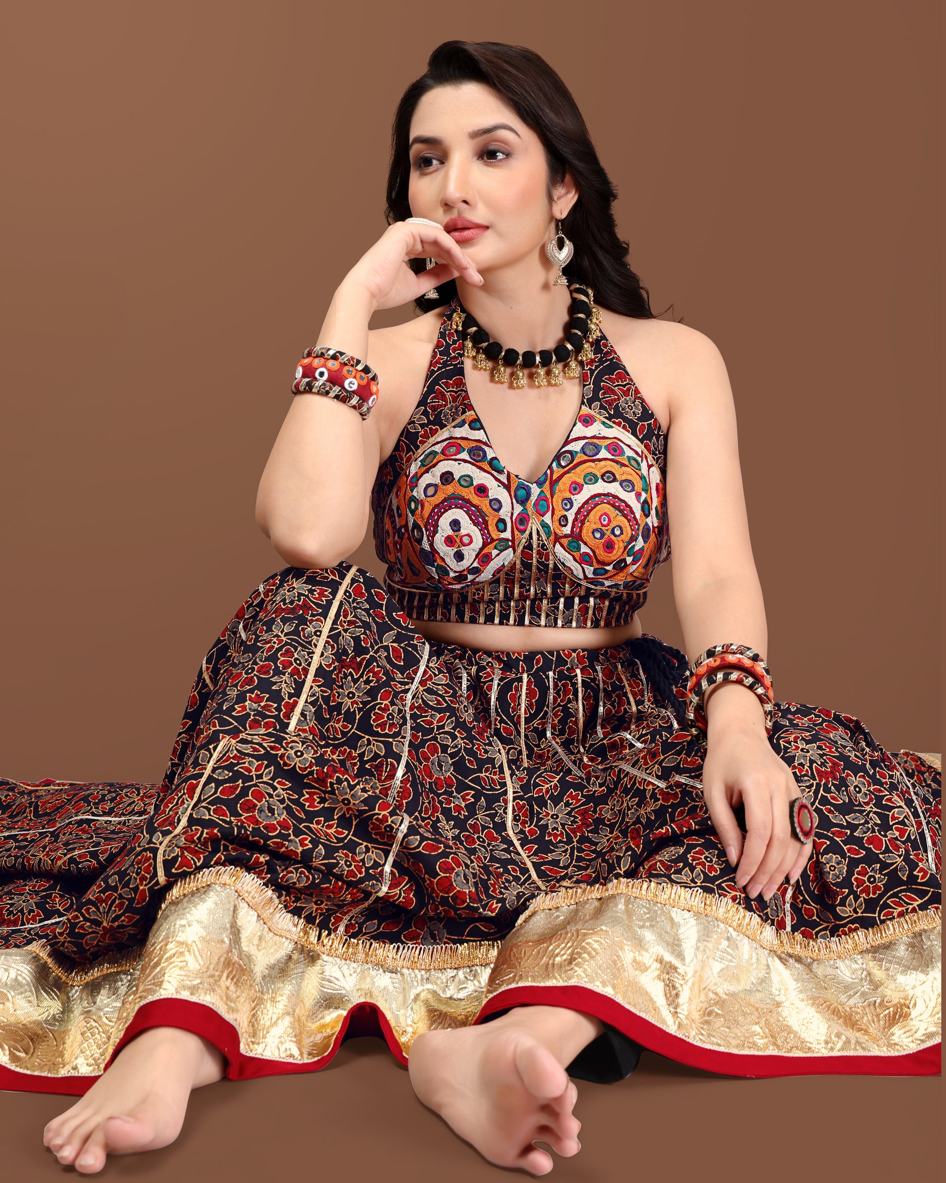 AJARAKH BLACK CHANIYA CHOLI RAAS'25 HANDMADEAHOLIC BY MISHKA