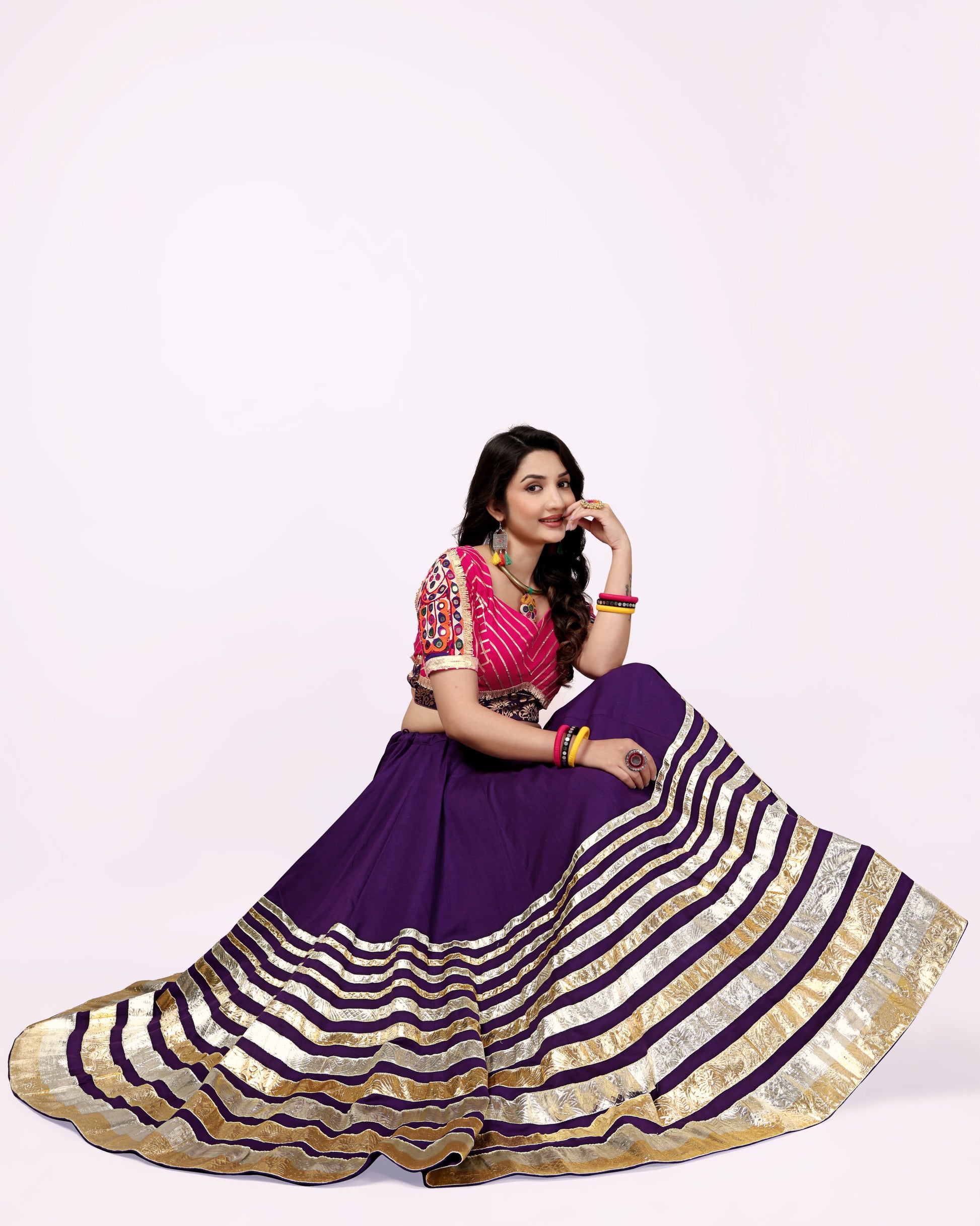 PURPLE LAMPI SKIRT WITH PINK BLOUSE CHANIYA CHOLI RAAS'25 HANDMADEAHOLIC BY MISHKA