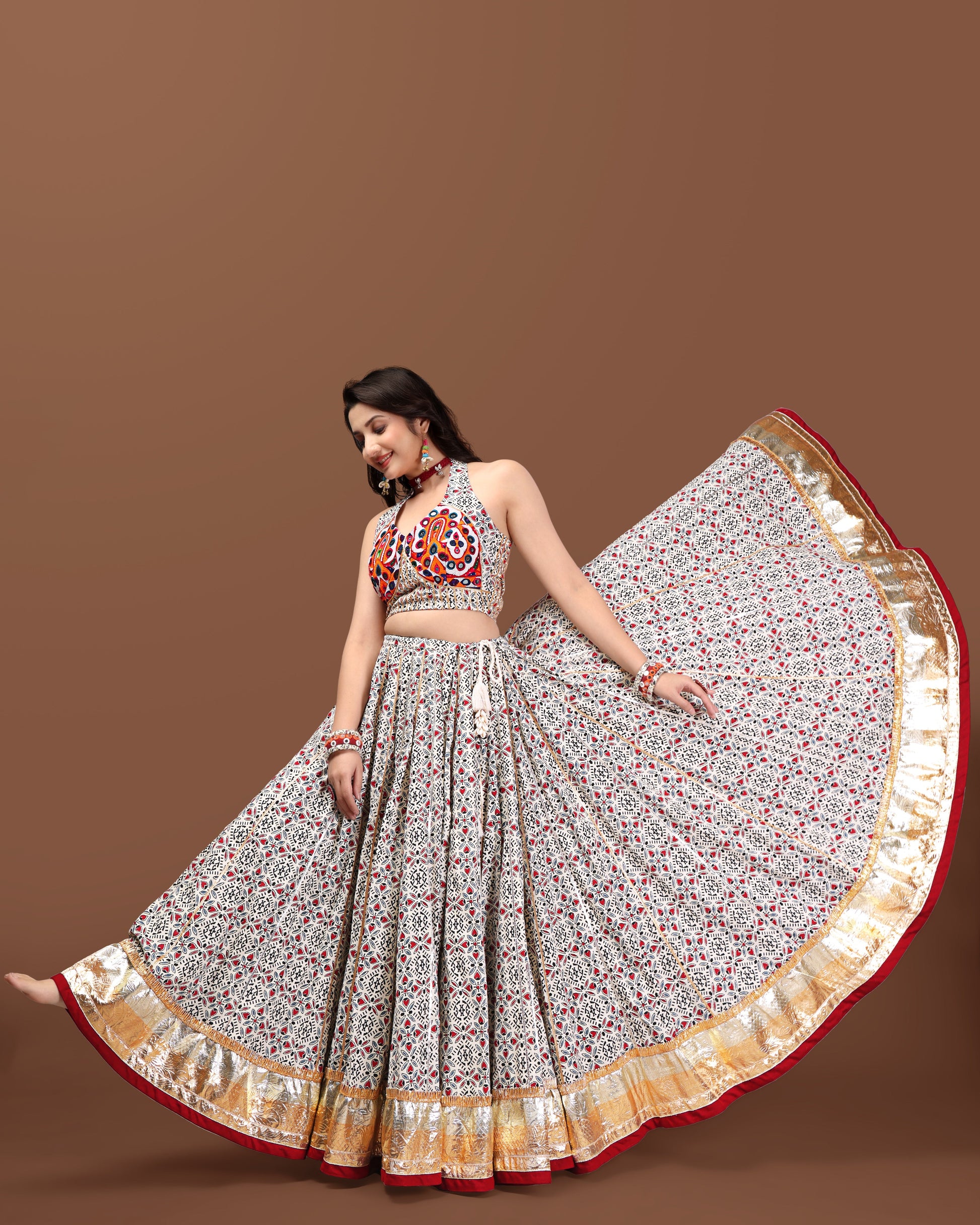 AJARAKH OFF WHITE CHANIYA CHOLI RAAS'25 HANDMADEAHOLIC BY MISHKA