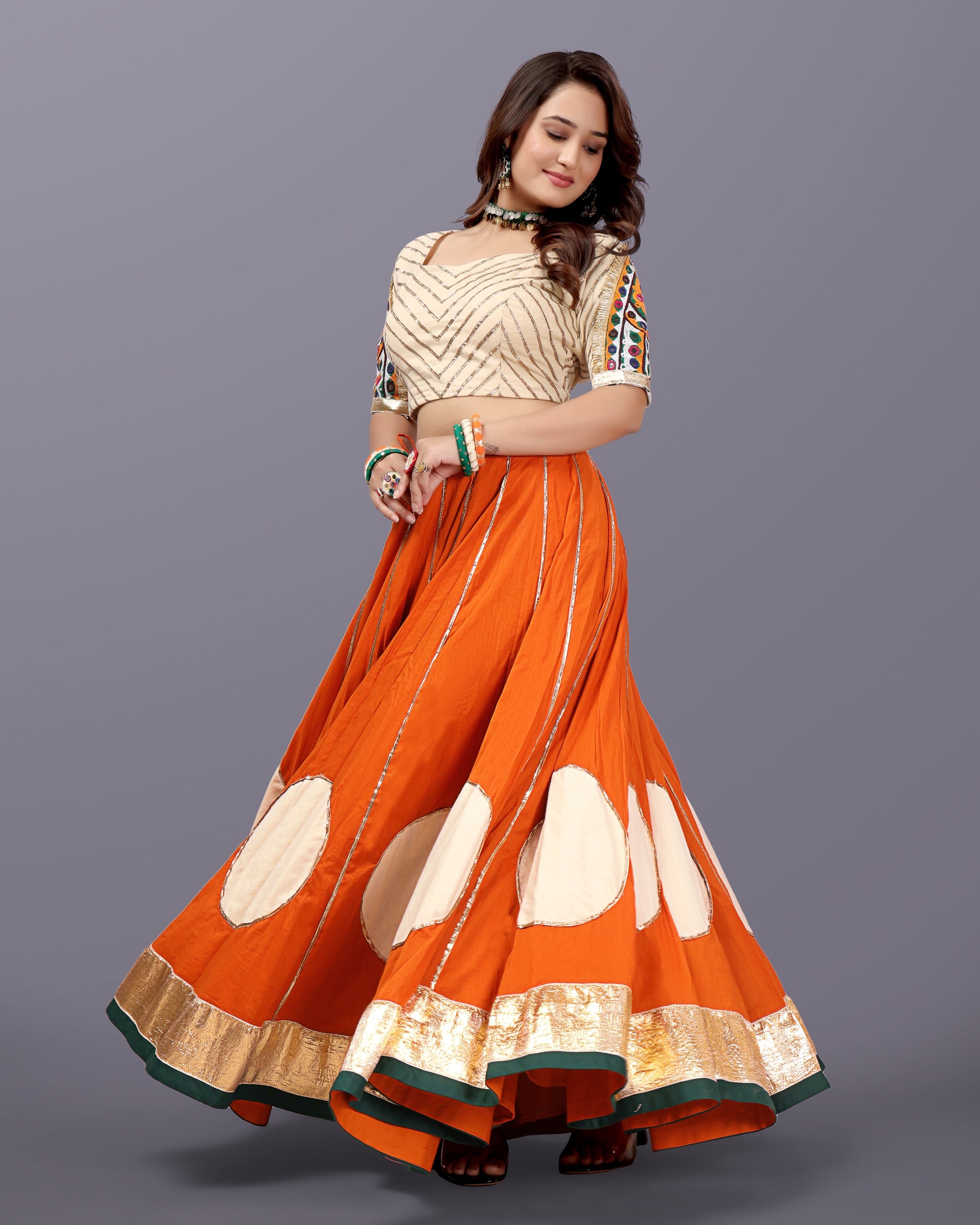 RUST ORANGE CHANIYA CHOLI  RAAS'25  - 2 HANDMADEAHOLIC BY MISHKA