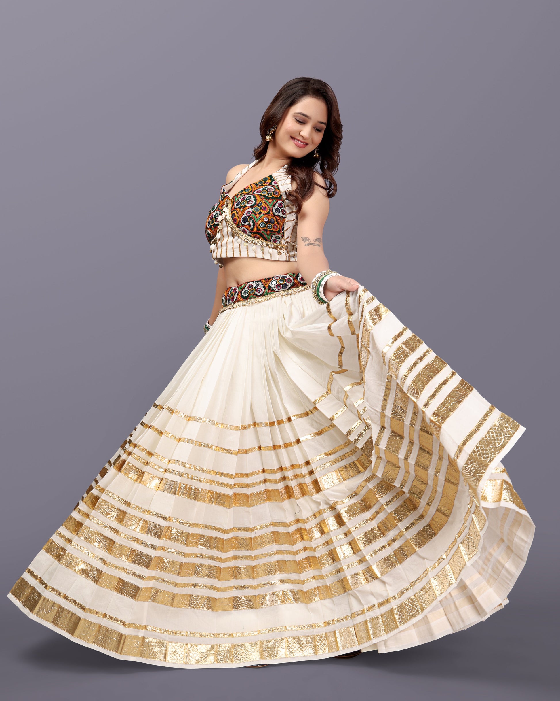 MULTI LAMPI OFF WHITE CHANIYA CHOLI RAAS'25 HANDMADEAHOLIC BY MISHKA