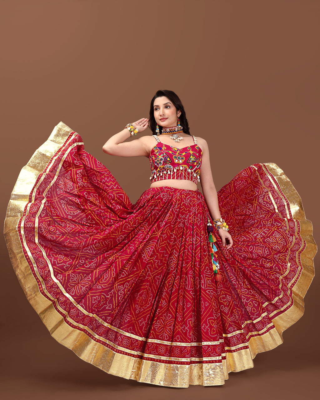 RED BANDHANI CHANIYA CHOLI RAAS'25 HANDMADEAHOLIC BY MISHKA