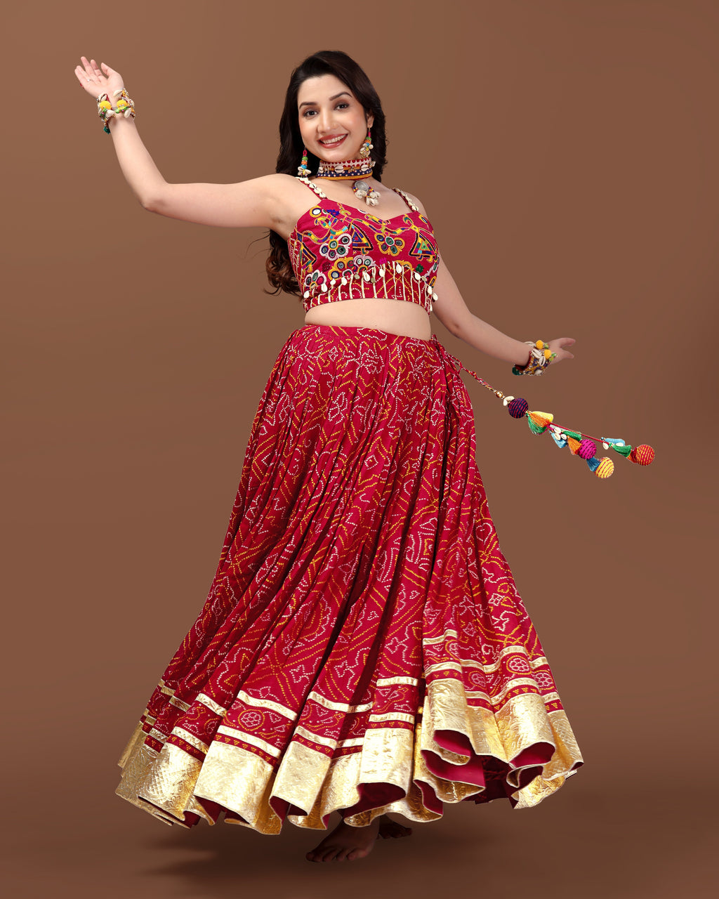 RED BANDHANI CHANIYA CHOLI RAAS'25 HANDMADEAHOLIC BY MISHKA