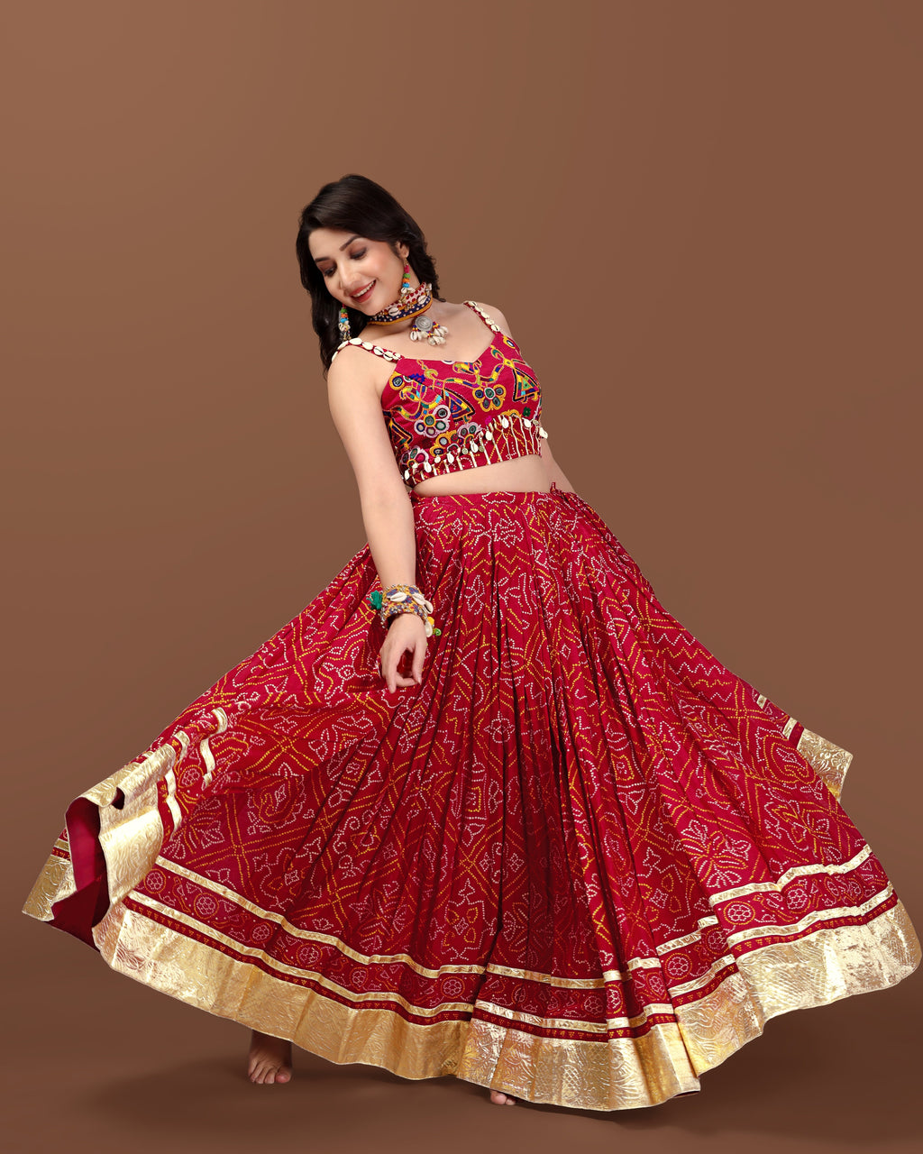 RED BANDHANI CHANIYA CHOLI RAAS'25 HANDMADEAHOLIC BY MISHKA