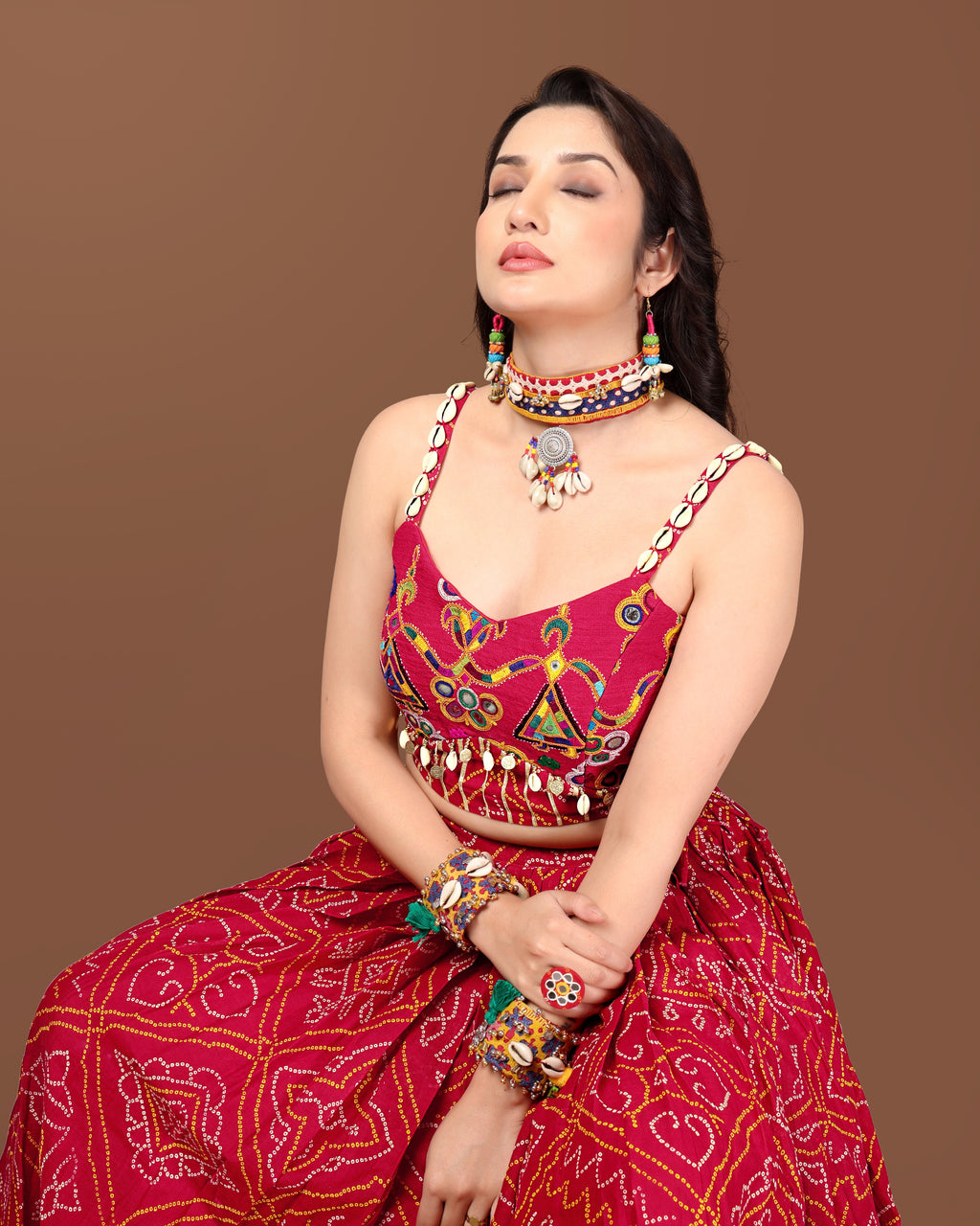 RED BANDHANI CHANIYA CHOLI RAAS'25 HANDMADEAHOLIC BY MISHKA