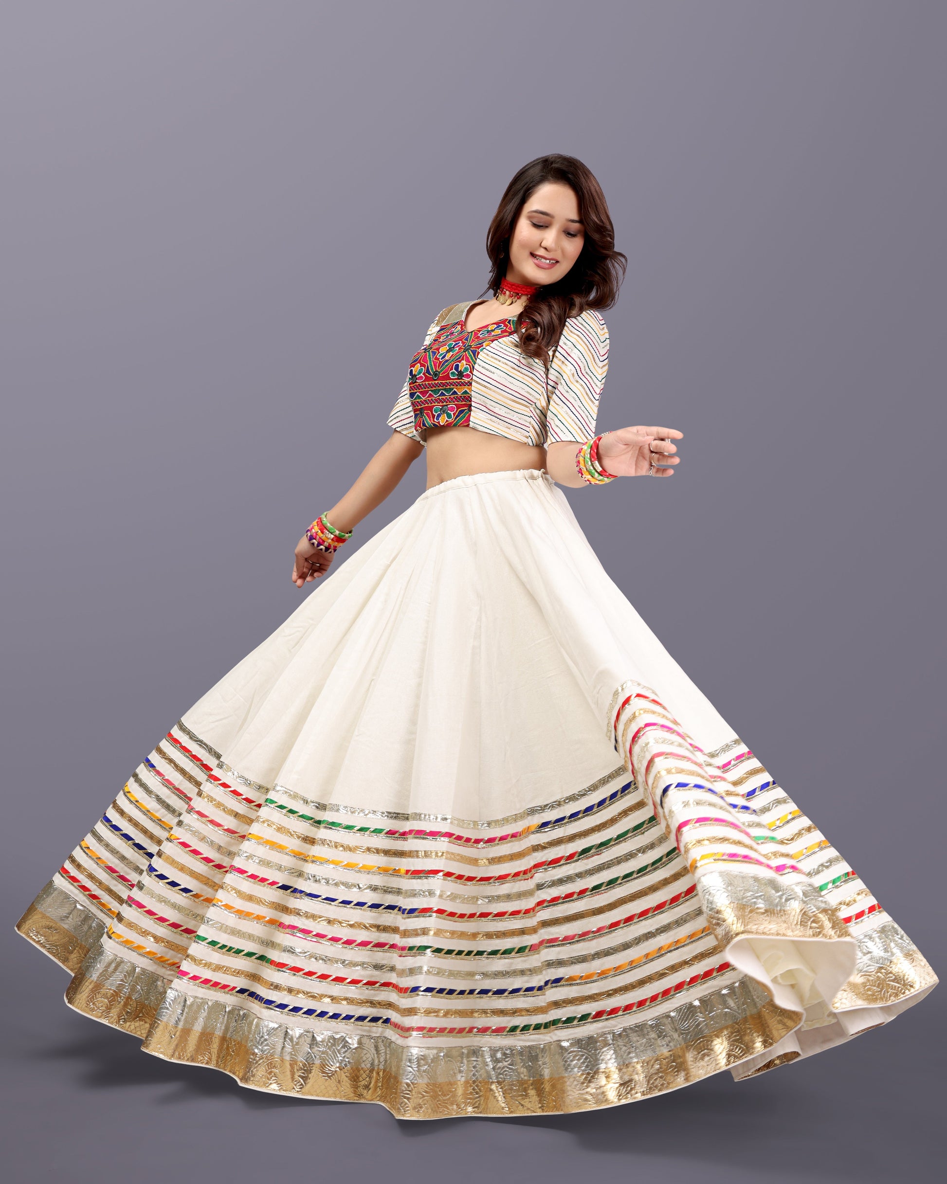 OFF WHITE MULTI GOTTA CHANIYA CHOLI RAAS'25 HANDMADEAHOLIC BY MISHKA