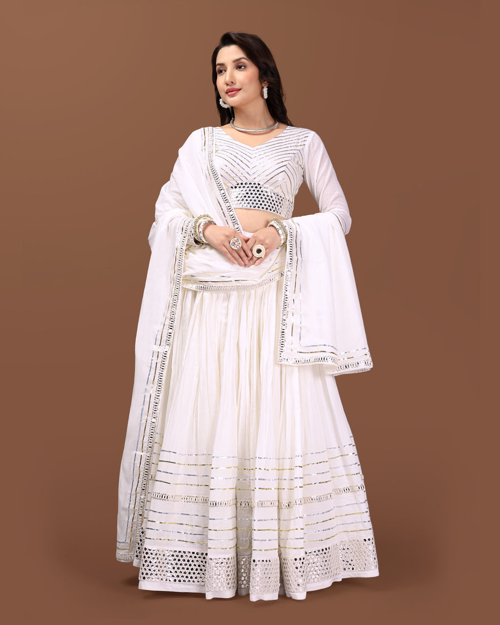 OFF WHITE SILVER GOTTA CHANIYA CHOLI RAAS'25 HANDMADEAHOLIC BY MISHKA