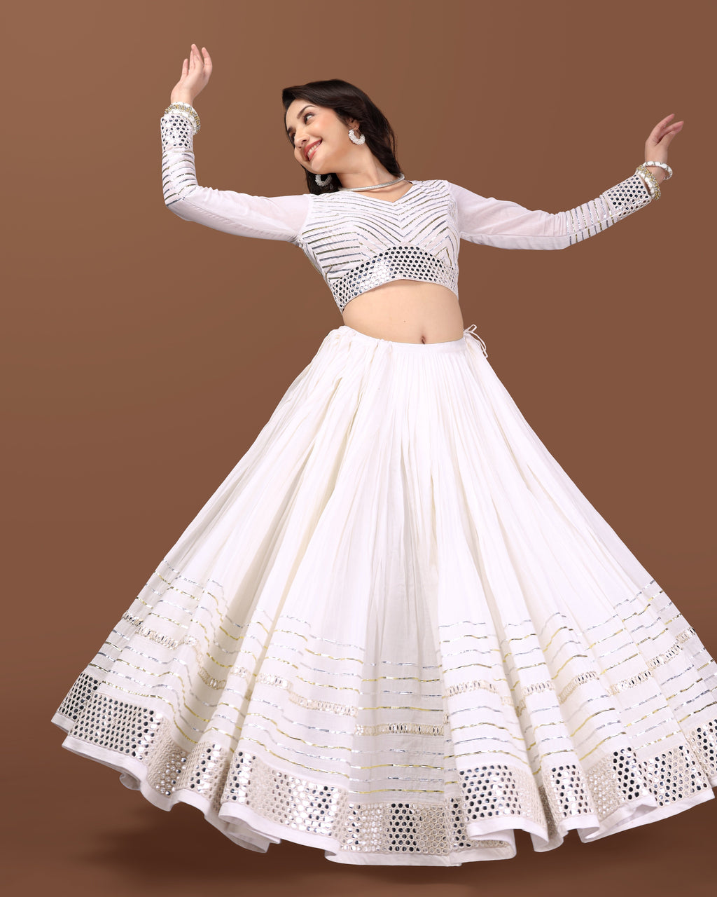 OFF WHITE SILVER GOTTA CHANIYA CHOLI RAAS'25 HANDMADEAHOLIC BY MISHKA