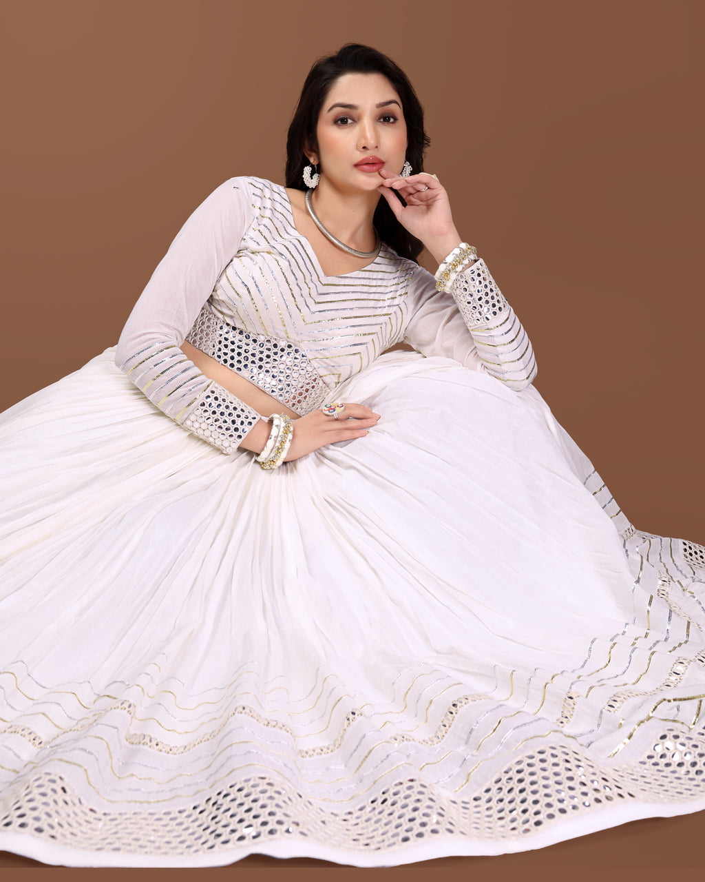 OFF WHITE SILVER GOTTA CHANIYA CHOLI RAAS'25 HANDMADEAHOLIC BY MISHKA