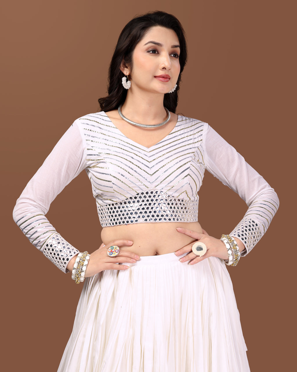 OFF WHITE SILVER GOTTA CHANIYA CHOLI RAAS'25 HANDMADEAHOLIC BY MISHKA