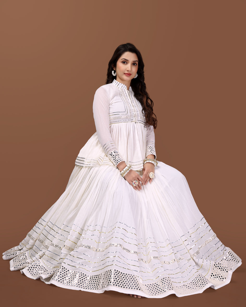 OFF WHITE SILVER KEDIYA GOTTA CHANIYA CHOLI RAAS'25 HANDMADEAHOLIC BY MISHKA