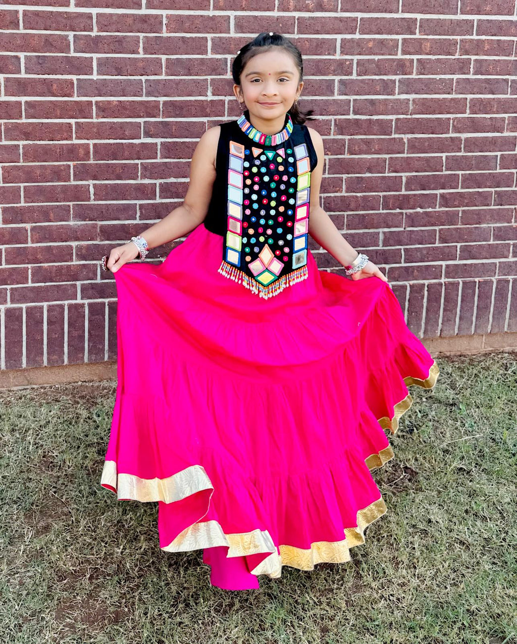 BLACK AND RANI PINK KIDS CHOLI HANDMADEAHOLIC BY MISHKA