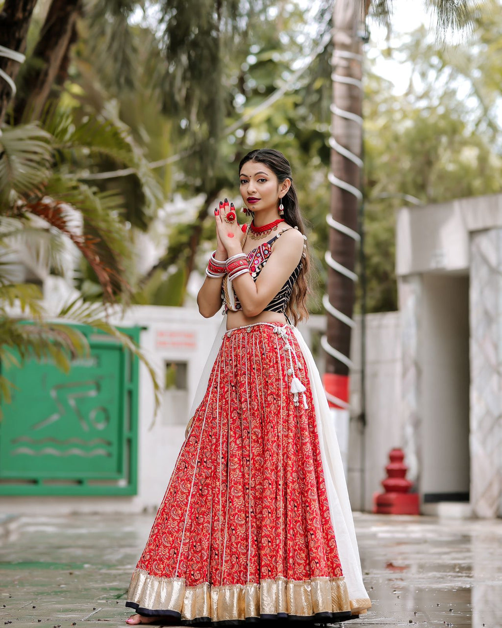 RED AND BLUE CHANIYA CHOLI HANDMADEAHOLIC BY MISHKA
