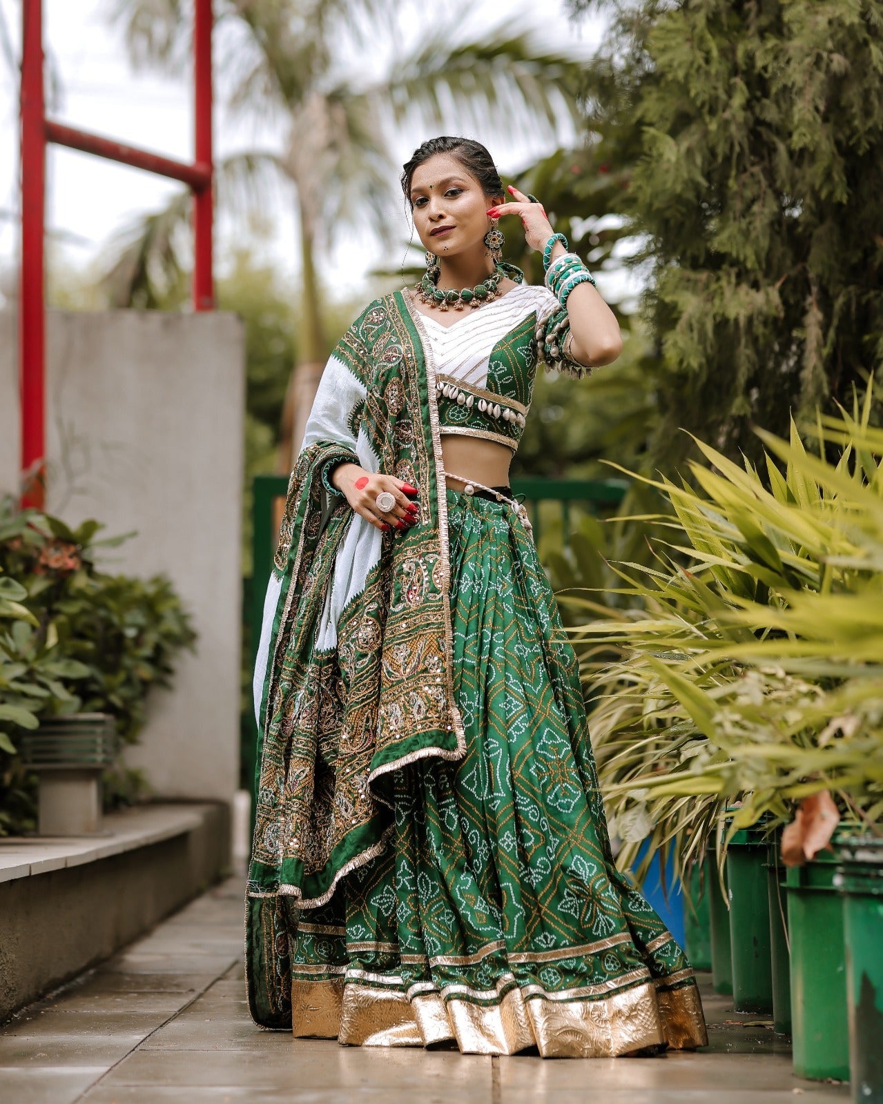 GREEN BANDHANI CHANIYA CHOLI HANDMADEAHOLIC BY MISHKA