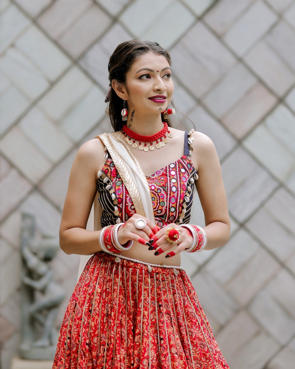RED AND BLUE CHANIYA CHOLI HANDMADEAHOLIC BY MISHKA