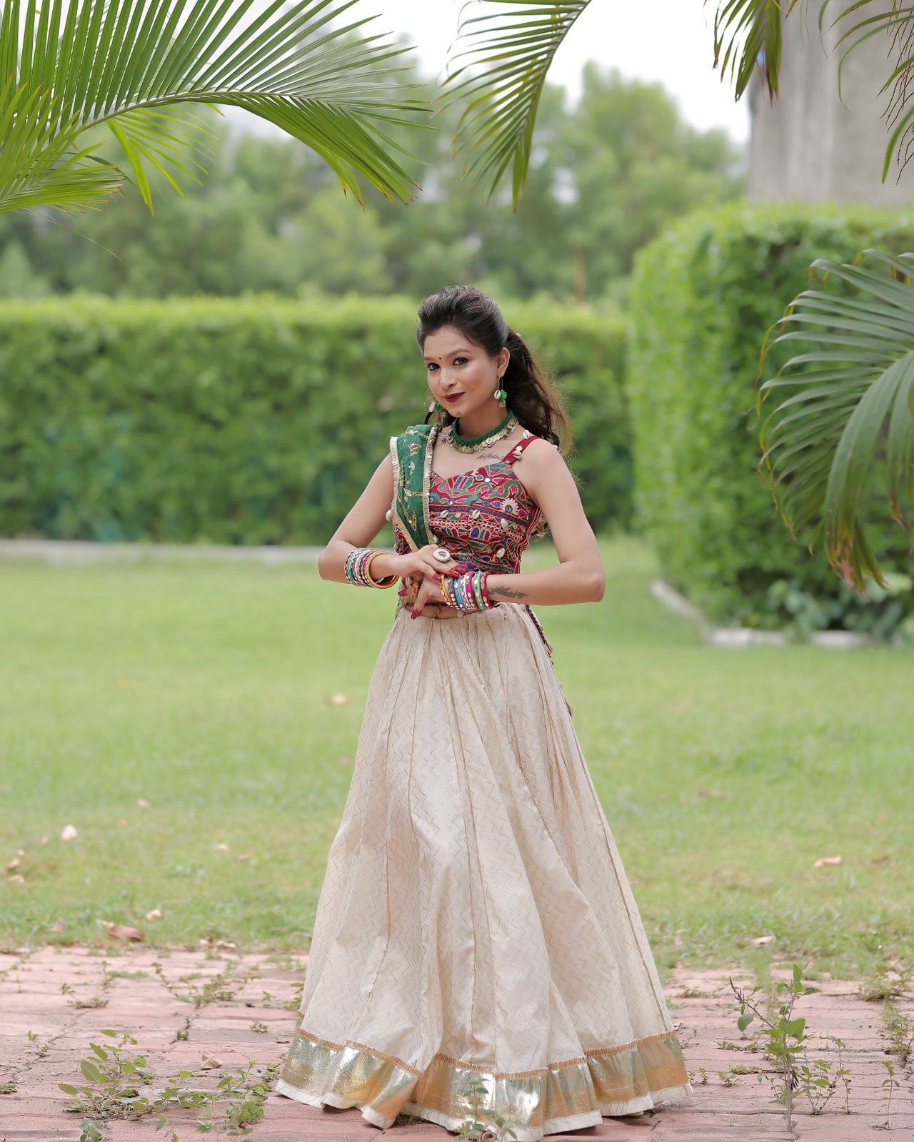 OFF WHITE AND MAROON CHANIYA CHOLI HANDMADEAHOLIC BY MISHKA