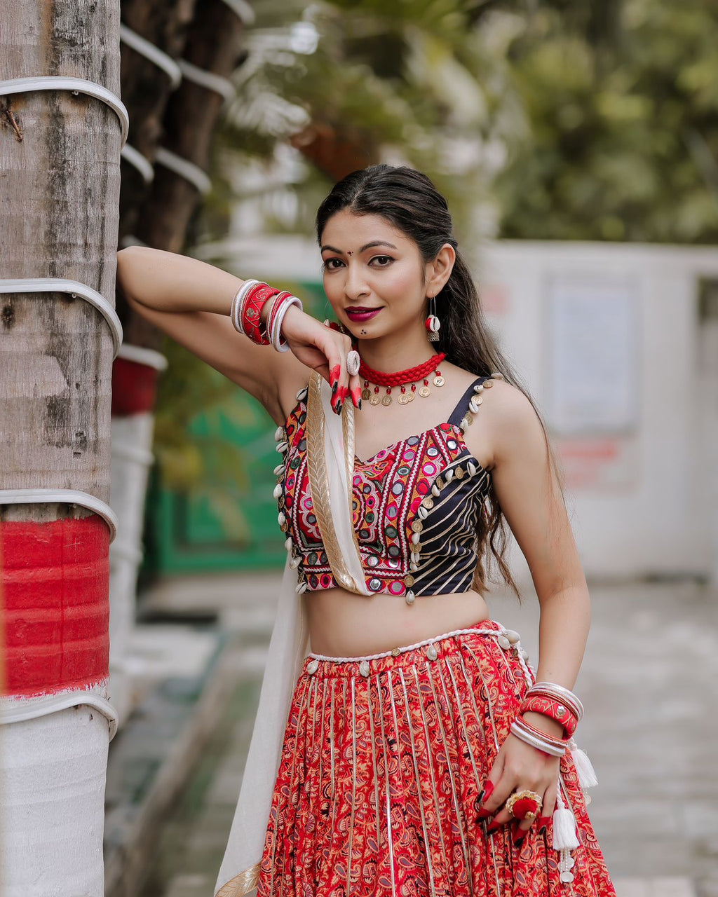 RED AND BLUE CHANIYA CHOLI HANDMADEAHOLIC BY MISHKA
