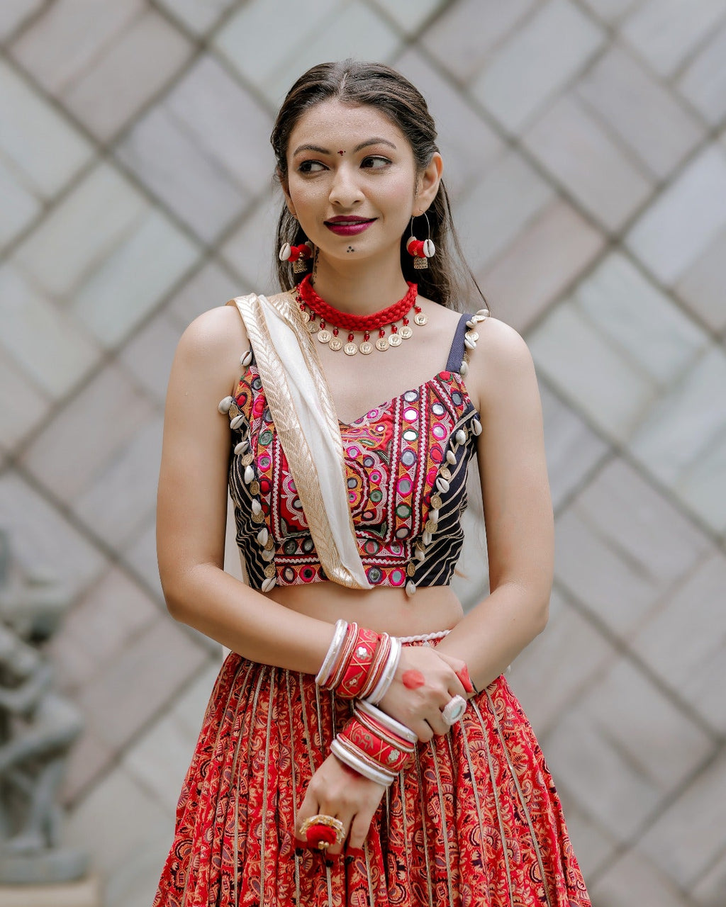 RED AND BLUE CHANIYA CHOLI HANDMADEAHOLIC BY MISHKA