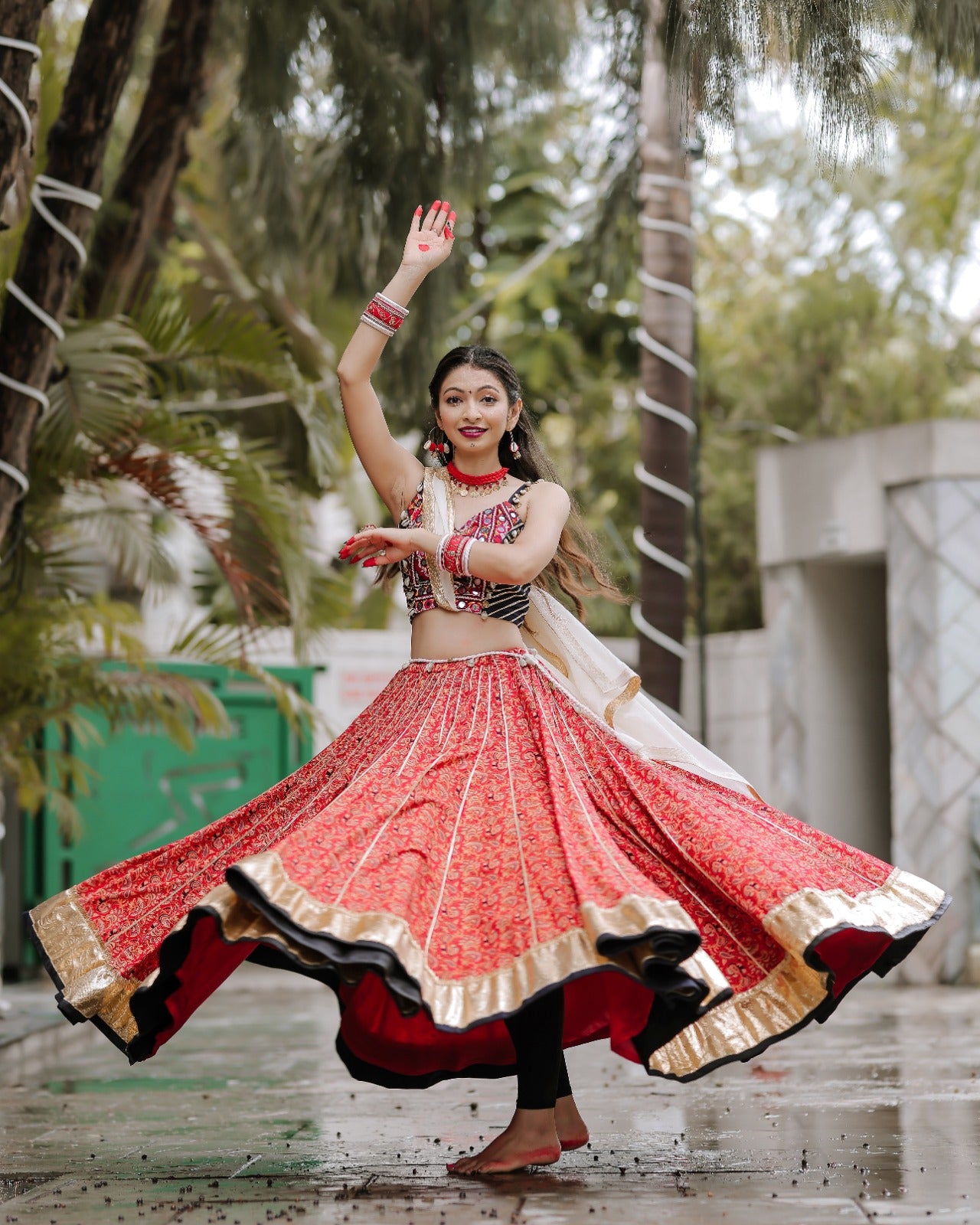 RED AND BLUE CHANIYA CHOLI HANDMADEAHOLIC BY MISHKA