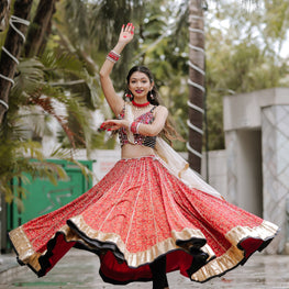 RED AND BLUE CHANIYA CHOLI HANDMADEAHOLIC BY MISHKA