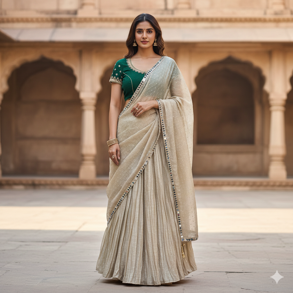 GOLDEN AND GREEN CRUSH LEHNGHA HANDMADEAHOLIC BY MISHKA