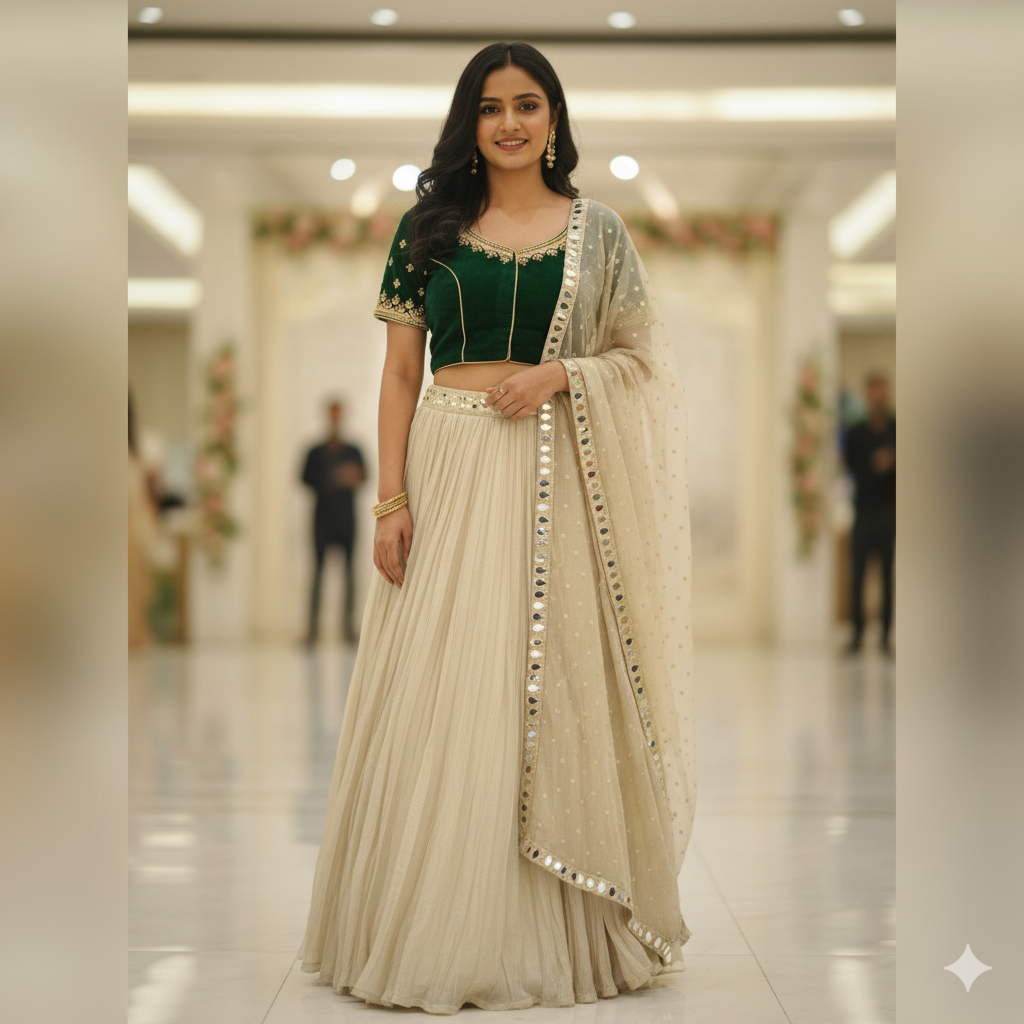 GOLDEN AND GREEN CRUSH LEHNGHA HANDMADEAHOLIC BY MISHKA