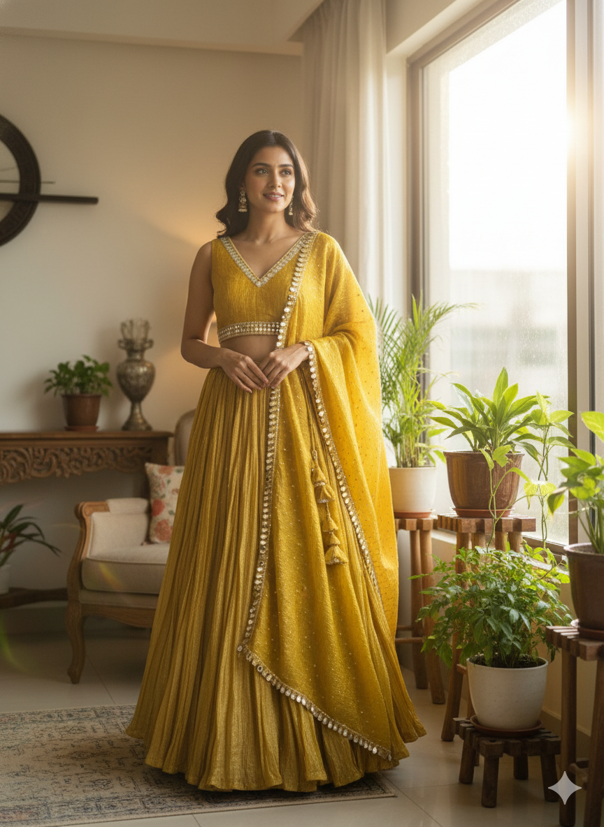 MUSTARD CRUSH LEHNGHA HANDMADEAHOLIC BY MISHKA