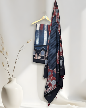 BLUE AND RED AJRAKH COTTON KURTA WITH AJRAKH COTTON DUPATTA HANDMADEAHOLIC BY MISHKA