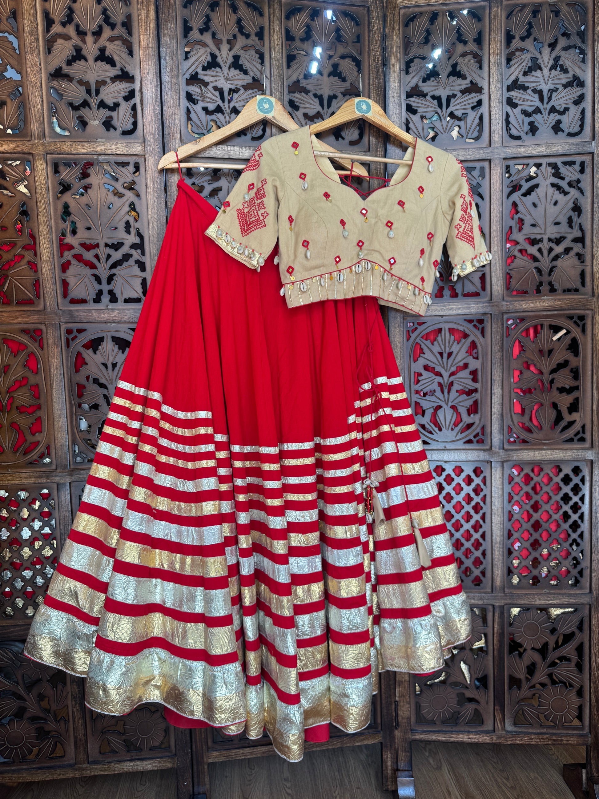 RED MULTI LAMPI CHANIYA CHOLI RAAS'25 HANDMADEAHOLIC BY MISHKA
