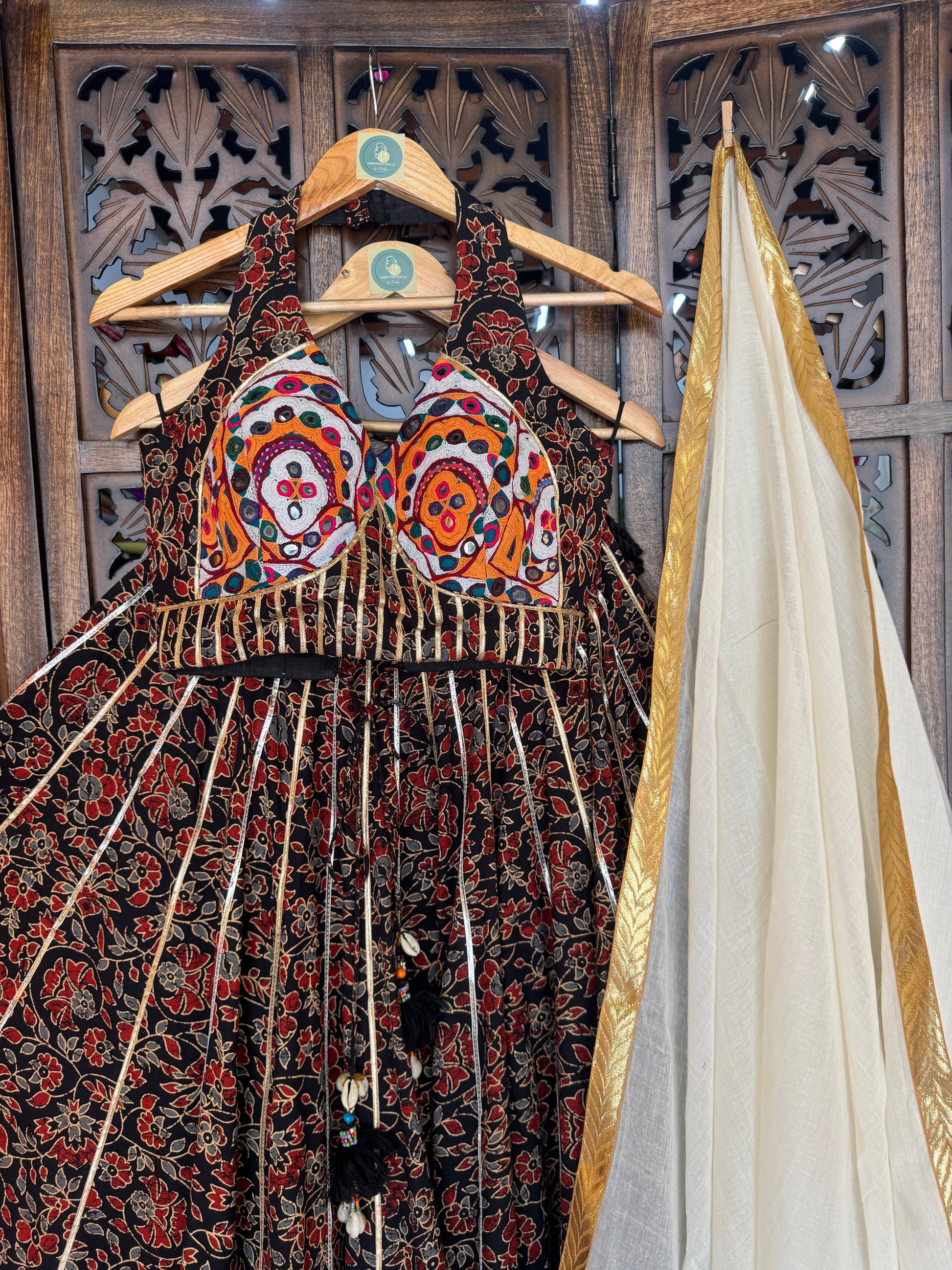 AJARAKH BLACK CHANIYA CHOLI RAAS'25 HANDMADEAHOLIC BY MISHKA