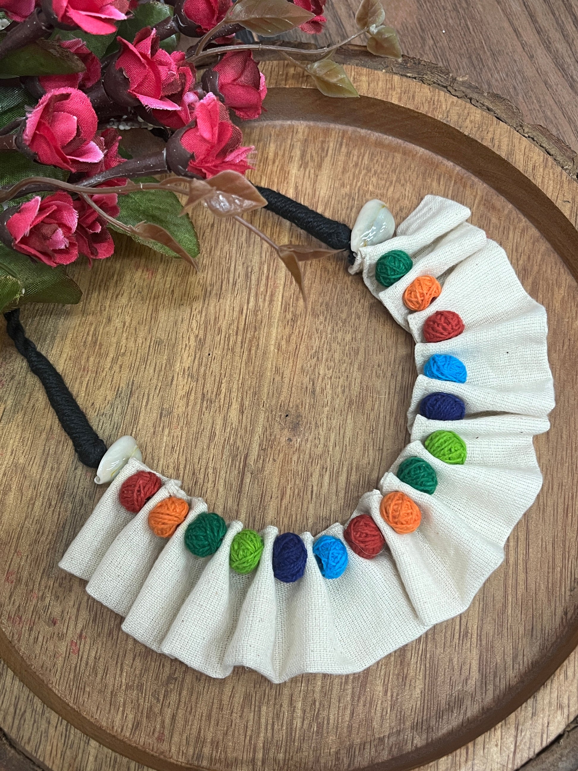 OFF WHITE MULTI BALL BOHO NECKLACE HANDMADEAHOLIC BY MISHKA