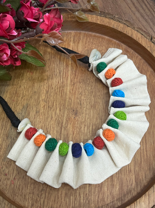 OFF WHITE MULTI BALL BOHO NECKLACE HANDMADEAHOLIC BY MISHKA