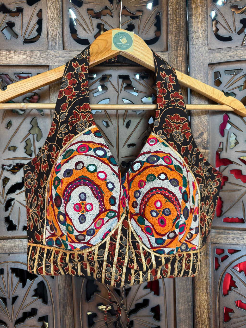 BLACK AJRAKH HULTER BLOUSE HANDMADEAHOLIC BY MISHKA