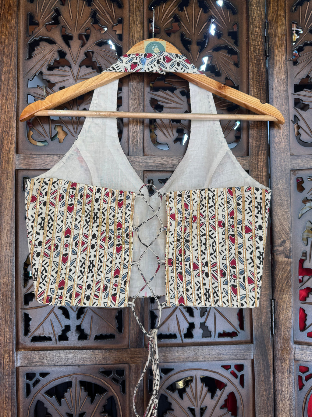 WHITE AJRAKH HULTER BLOUSE HANDMADEAHOLIC BY MISHKA