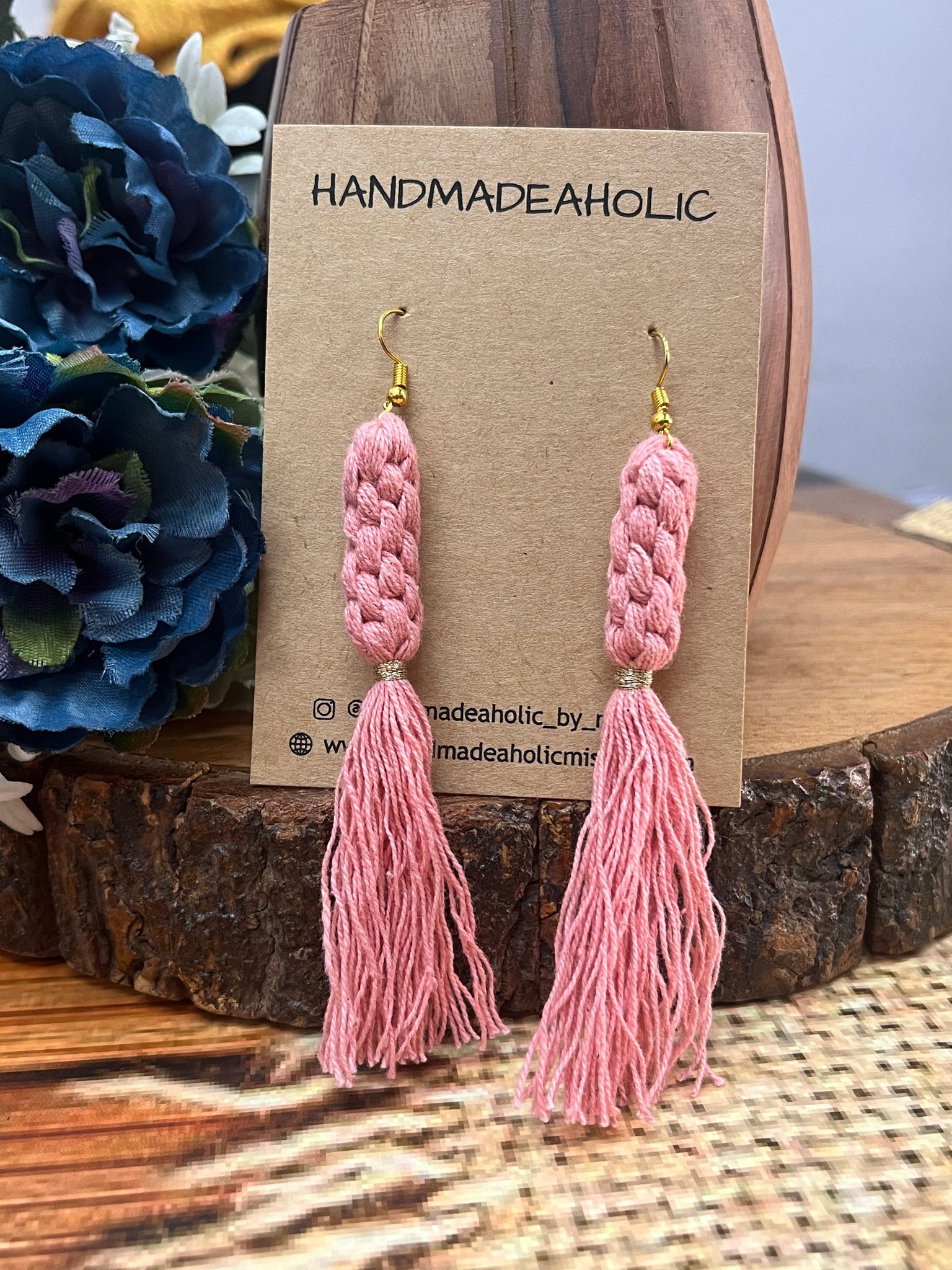 PINK TUSSLE MACRAME EARRINGS HANDMADEAHOLIC BY MISHKA