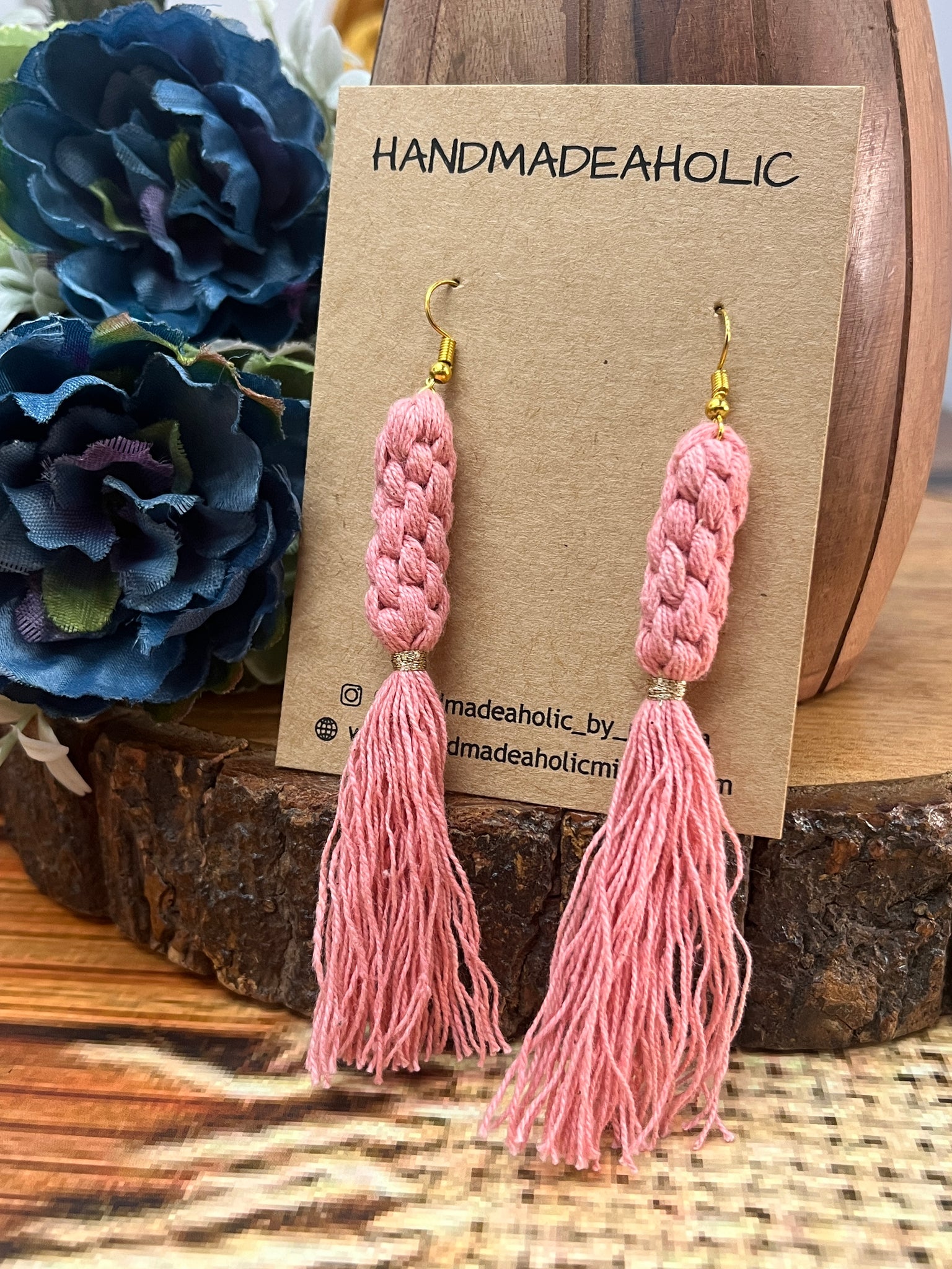 PINK TUSSLE MACRAME EARRINGS HANDMADEAHOLIC BY MISHKA