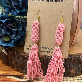 PINK TUSSLE MACRAME EARRINGS HANDMADEAHOLIC BY MISHKA