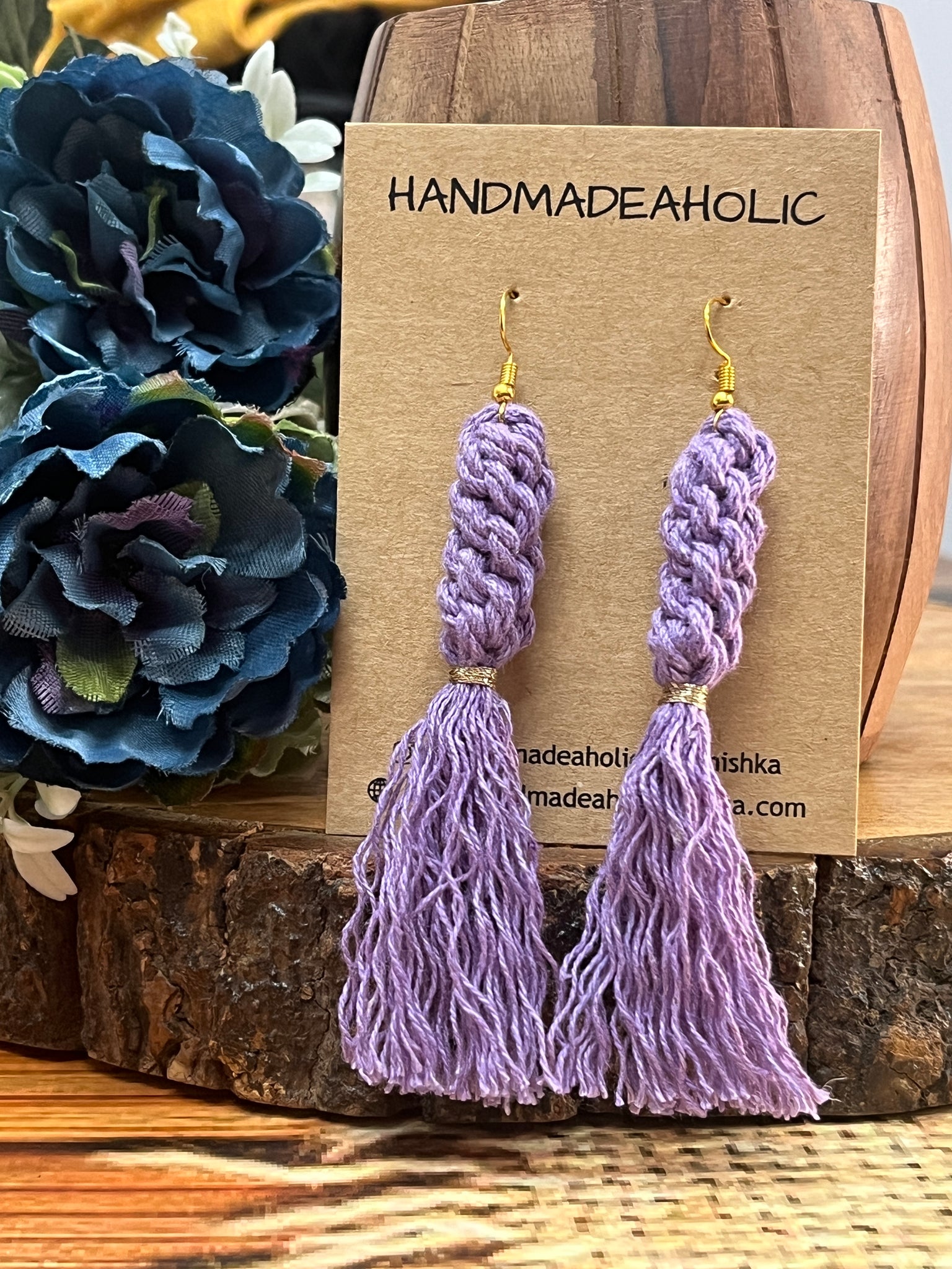 PURPLE TESSALE MACRAME EARRING HANDMADEAHOLIC BY MISHKA