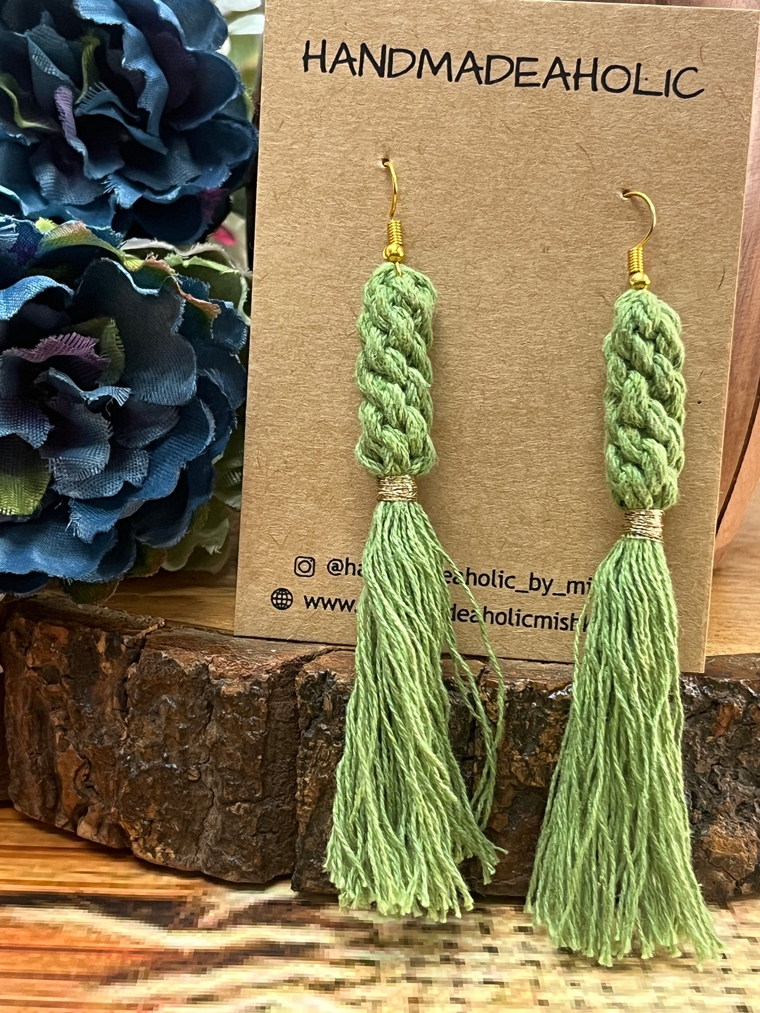 LIGHT GREEN TUSSLE MACRAME EARRINGS HANDMADEAHOLIC BY MISHKA