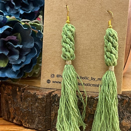 LIGHT GREEN TUSSLE MACRAME EARRINGS HANDMADEAHOLIC BY MISHKA