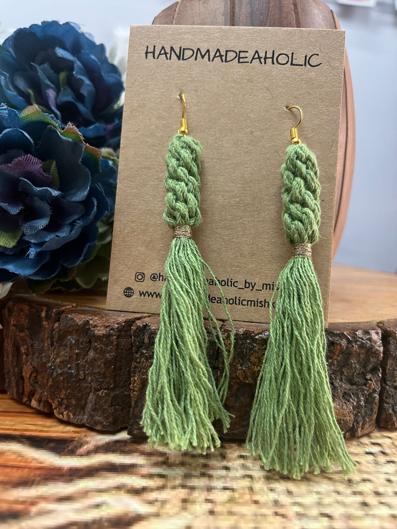 LIGHT GREEN TUSSLE MACRAME EARRINGS HANDMADEAHOLIC BY MISHKA