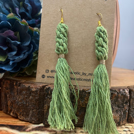 LIGHT GREEN TUSSLE MACRAME EARRINGS HANDMADEAHOLIC BY MISHKA