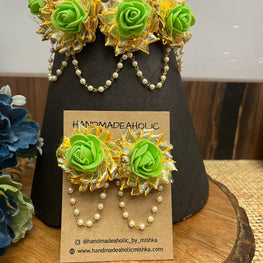 GOTA GREEN FLOWER JEWELLARY HANDMADEAHOLIC BY MISHKA